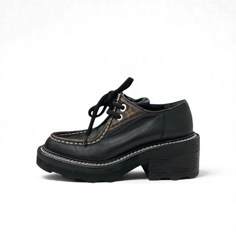 Louis Vuitton Bobur Line Loafers Leather Shoes Black Brown Derby — view 3