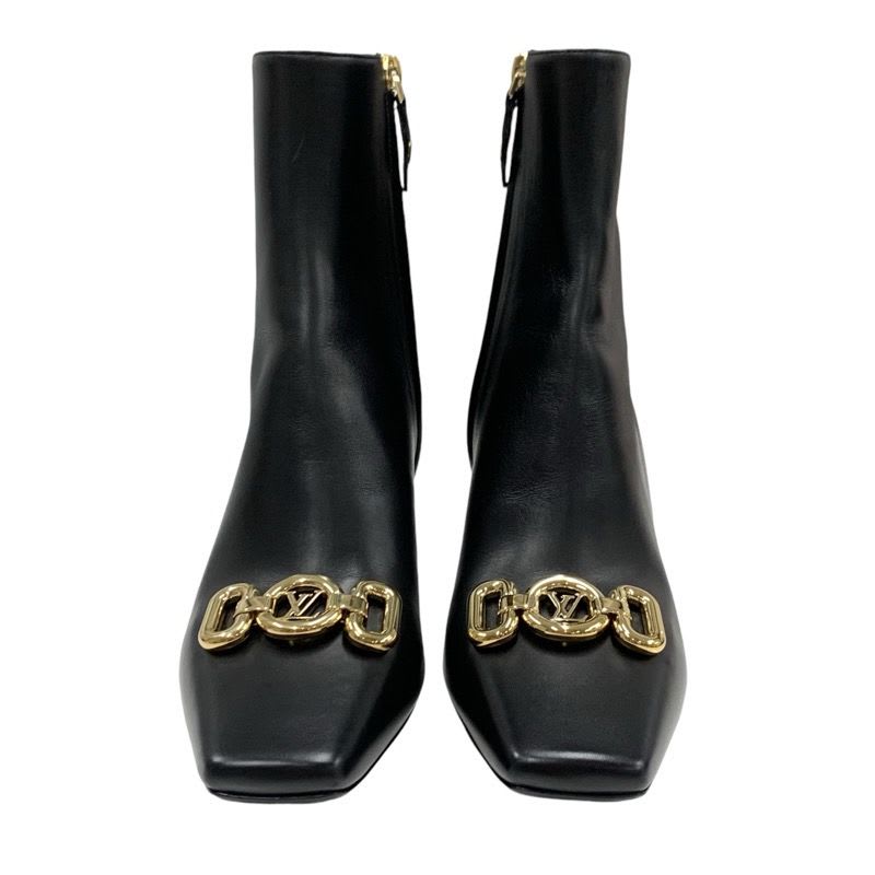 Louis Vuitton Rotary Line Boots Short Shoes Leather Black Gold Logo — view 2