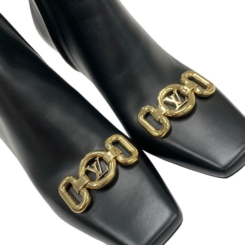 Louis Vuitton Rotary Line Boots Short Shoes Leather Black Gold Logo — view 9