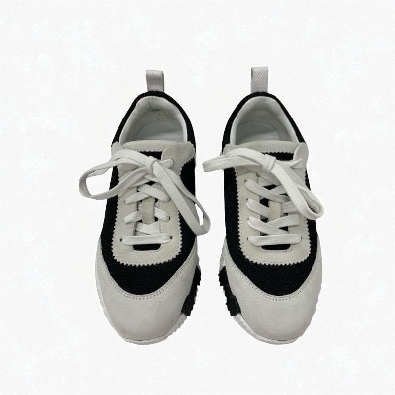 Hermes Bouncing Sneakers Shoes Suede Mesh Black White Orange — view 2