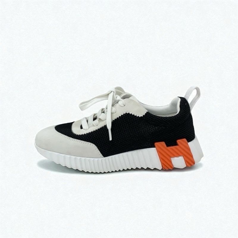 Hermes Bouncing Sneakers Shoes Suede Mesh Black White Orange — view 3