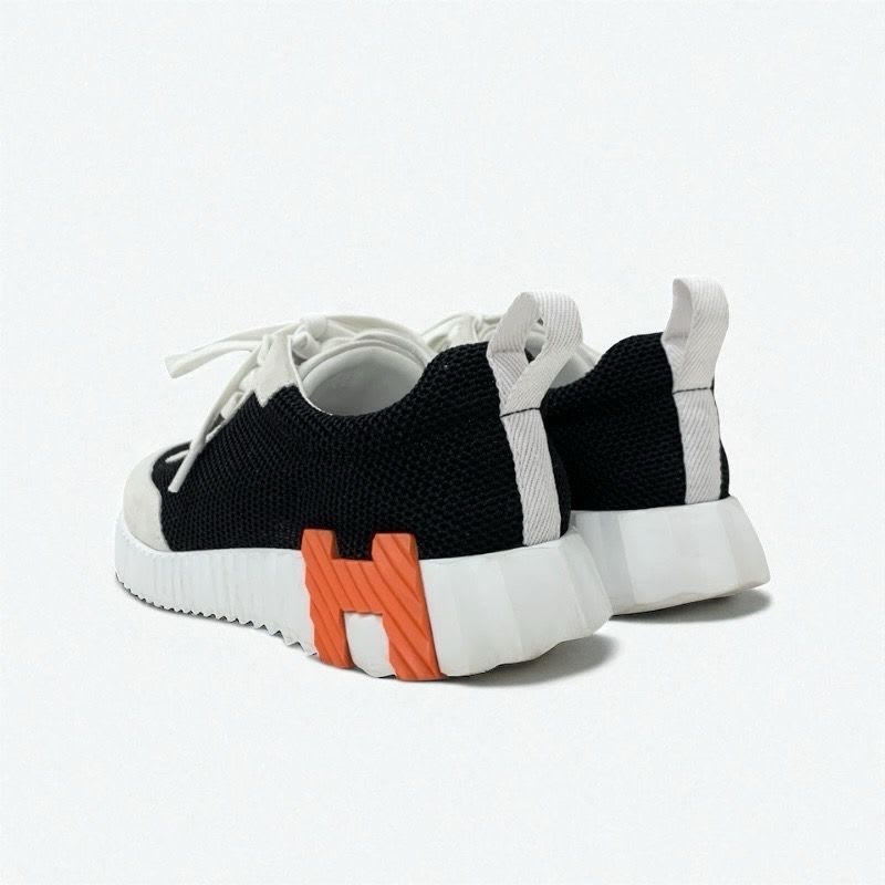 Hermes Bouncing Sneakers Shoes Suede Mesh Black White Orange — view 4