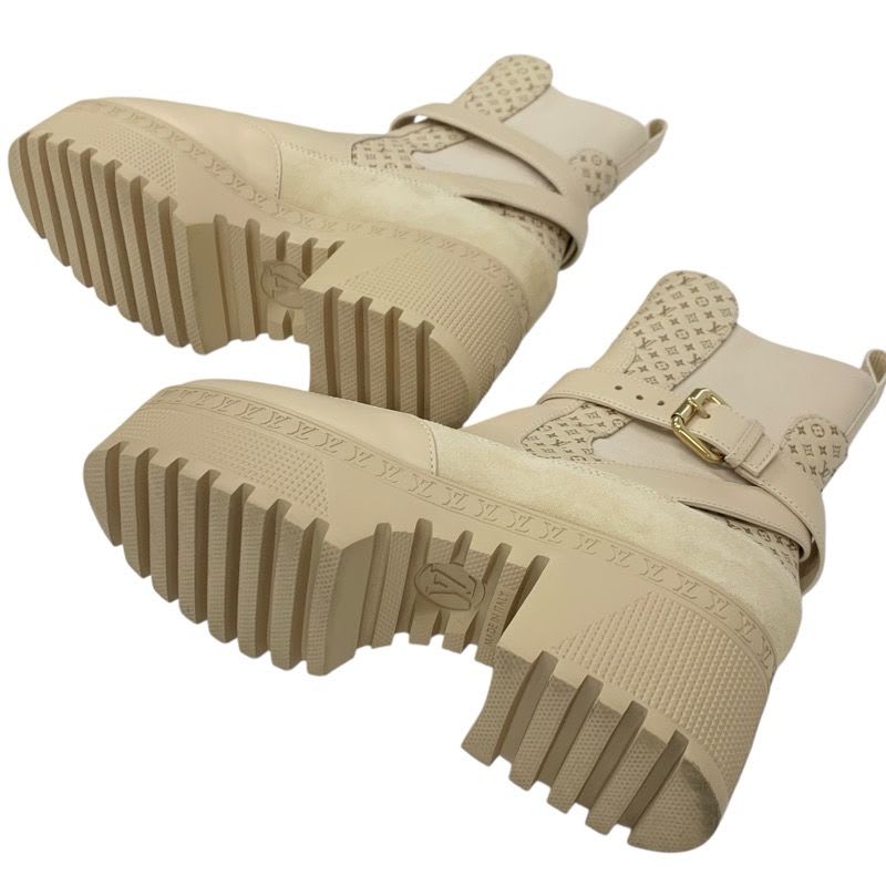 Louis Vuitton Laurie Line Monogram Boots Short Shoes Leather Suede Beige — view 6