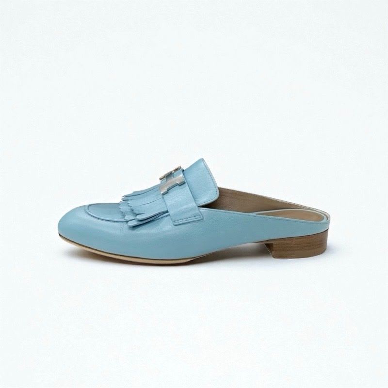Hermes Rivoli Sandals Shoes Leather Light Blue Silver Hhardware Constance — view 3