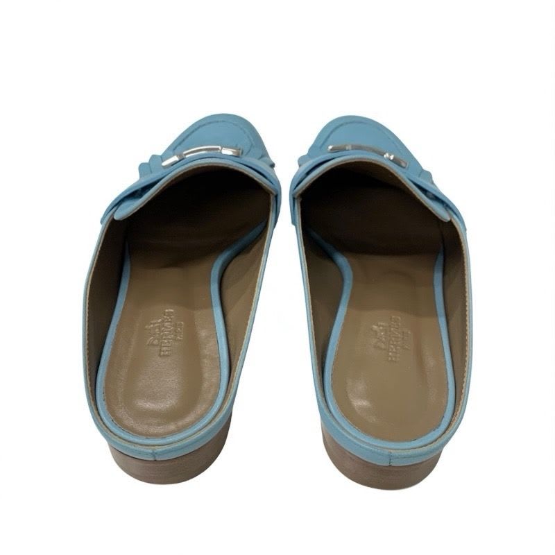 Hermes Rivoli Sandals Shoes Leather Light Blue Silver Hhardware Constance — view 4