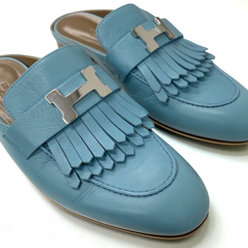 Hermes Rivoli Sandals Shoes Leather Light Blue Silver Hhardware Constance — view 8