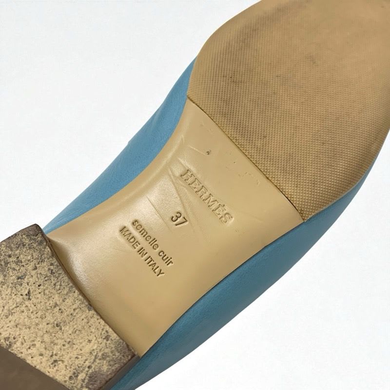 Hermes Rivoli Sandals Shoes Leather Light Blue Silver Hhardware Constance — view 7
