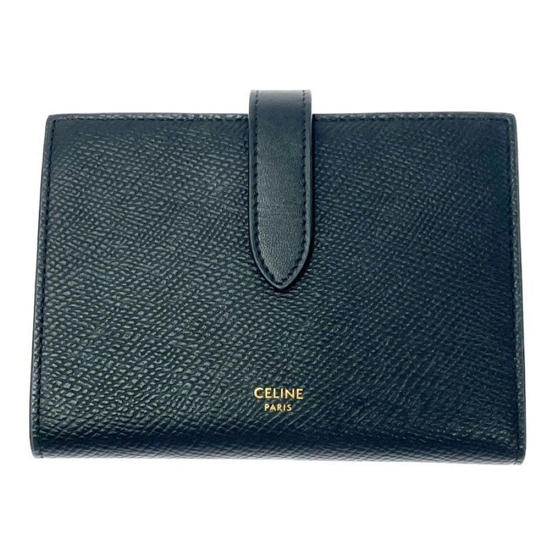 Celine Leather Bifold Wallet Strap Black — view 2