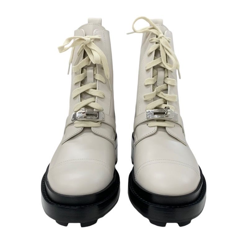 Hermes Funk Boots Short Shoes Leather Ivory Silver Kelly Hardware Lace Up — view 2
