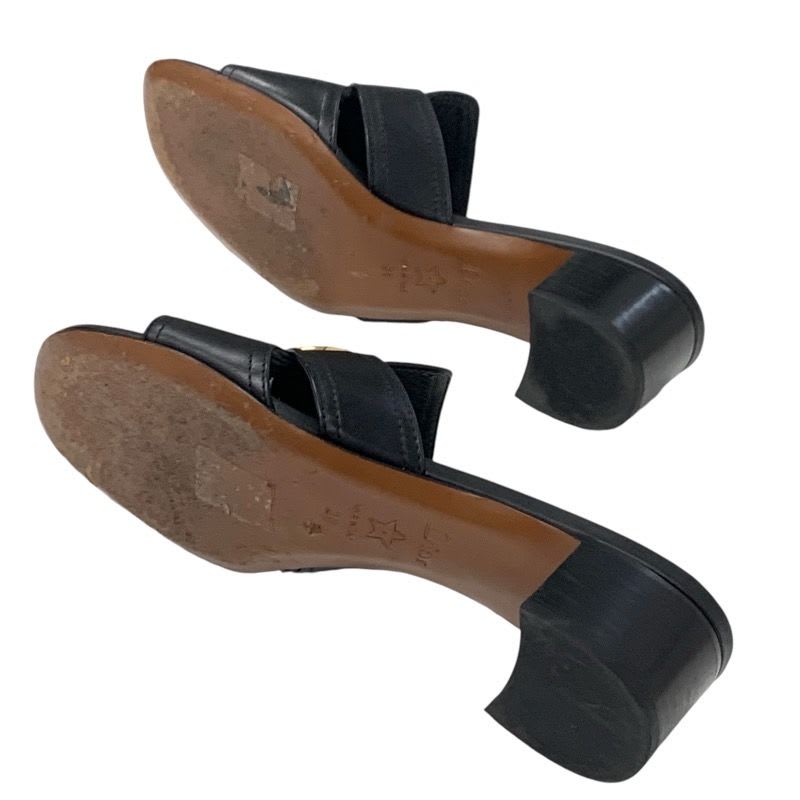 Christian Dior 30 Montaigne Sandals Shoes Leather Black Gold Logo Mules — view 6