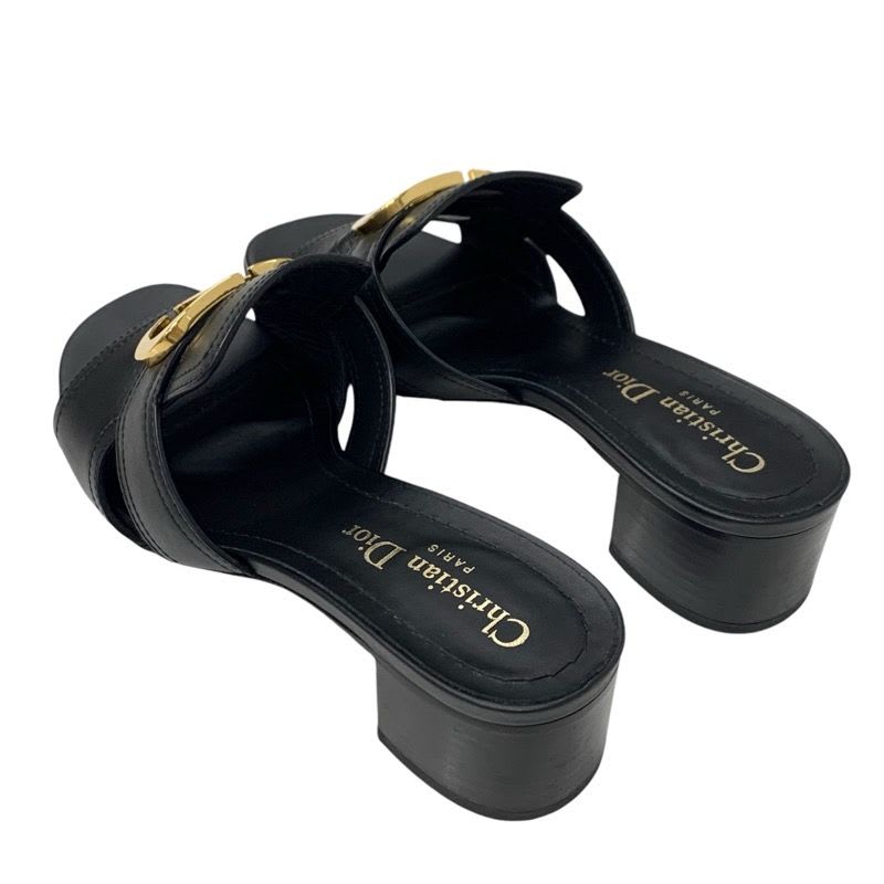 Christian Dior 30 Montaigne Sandals Shoes Leather Black Gold Logo Mules — view 4