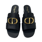 Christian Dior 30 Montaigne Sandals Shoes Leather Black Gold Logo Mules — view 2