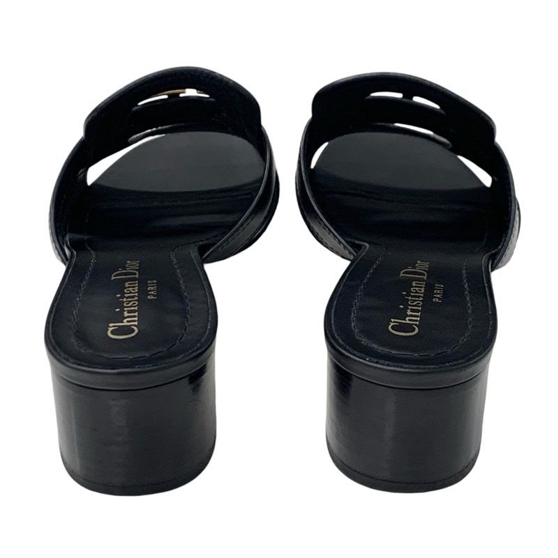 Christian Dior 30 Montaigne Sandals Shoes Leather Black Gold Logo Mules — view 5