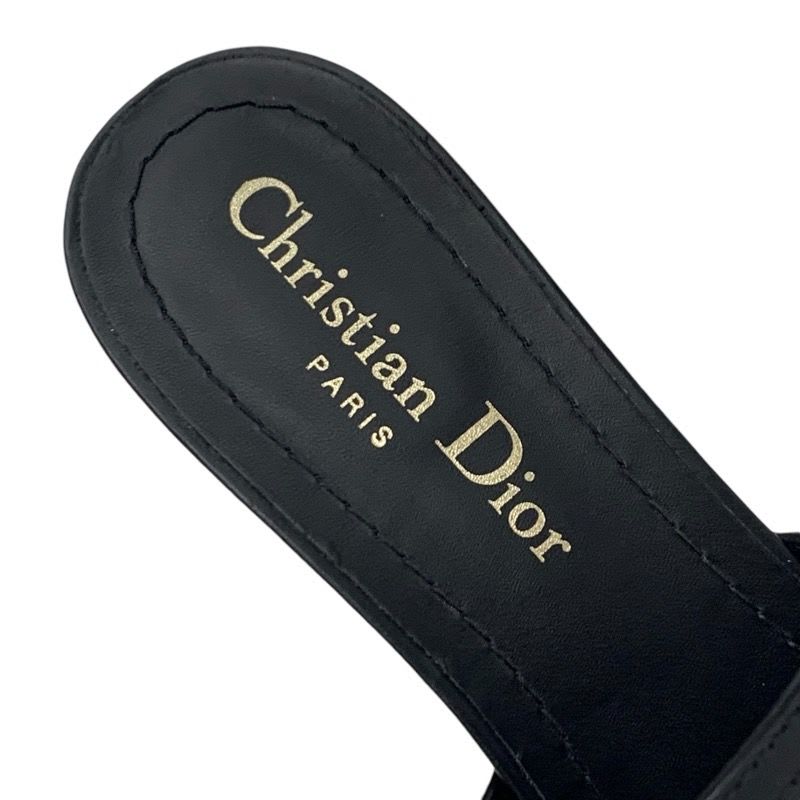 Christian Dior 30 Montaigne Sandals Shoes Leather Black Gold Logo Mules — view 7