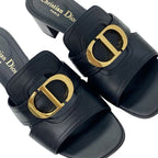 Christian Dior 30 Montaigne Sandals Shoes Leather Black Gold Logo Mules — view 9
