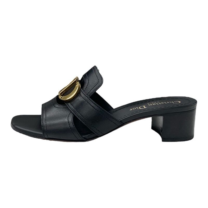 Christian Dior 30 Montaigne Sandals Shoes Leather Black Gold Logo Mules — view 3