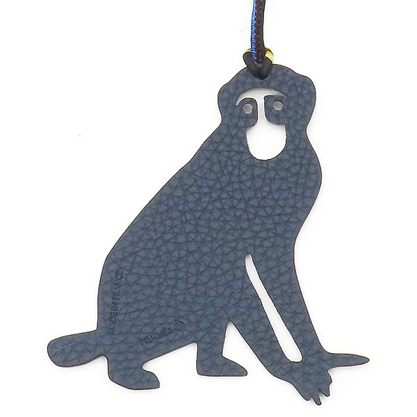 Hermes Bag Charm Petit Ash Sal Vaux Epson Togo Grey and Navy Blue Monkey — view 2