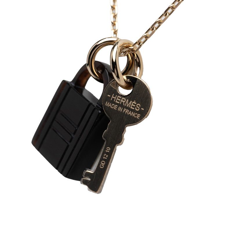 Hermes Amulet Padlock PM Pendant Necklace Gold Brown Plated Buffalo Horn — view 4