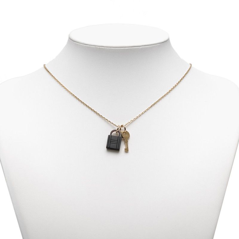 Hermes Amulet Padlock PM Pendant Necklace Gold Brown Plated Buffalo Horn — view 8