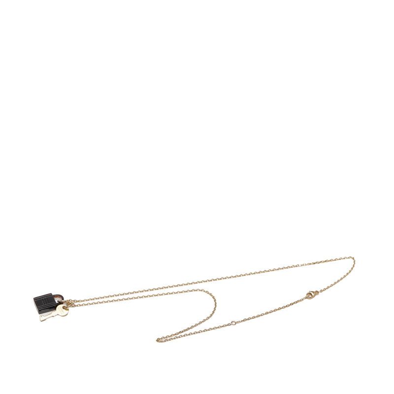 Hermes Amulet Padlock PM Pendant Necklace Gold Brown Plated Buffalo Horn — view 5