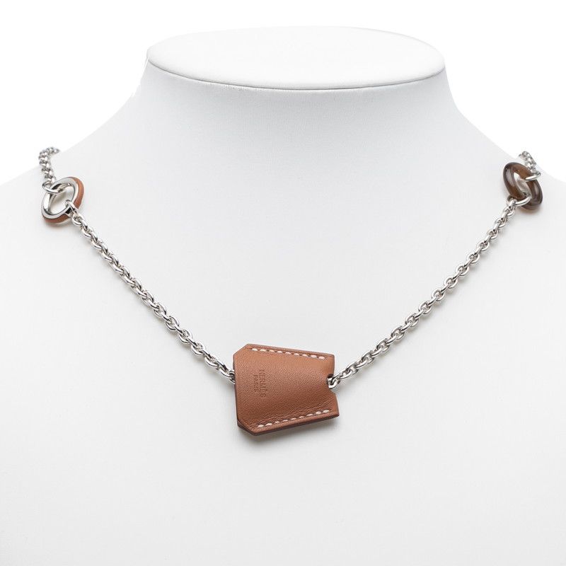 Hermes Clochette Necklace Silver Brown Metal Vorsiflte — view 9