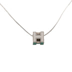 Hermes Caje De Ashe H Cube Pendant Necklace Silver Light Blue Metal — view 3