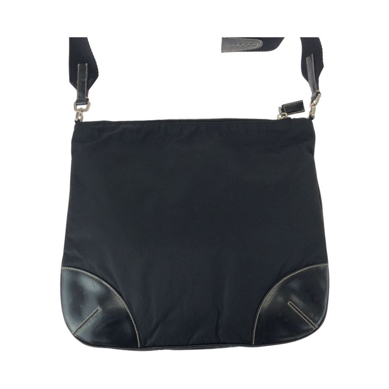 Prada Triangle Logo Plate Black Silver Hardware Nylon Leather Shoulder Bag — view 2