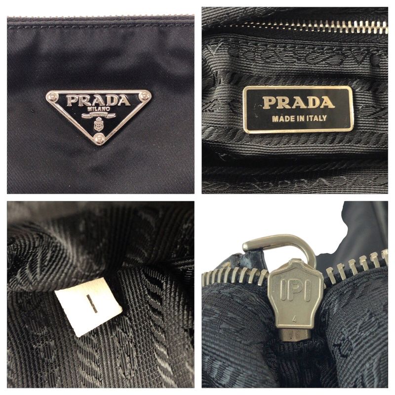 Prada Triangle Logo Plate Black Silver Hardware Nylon Leather Shoulder Bag — view 4
