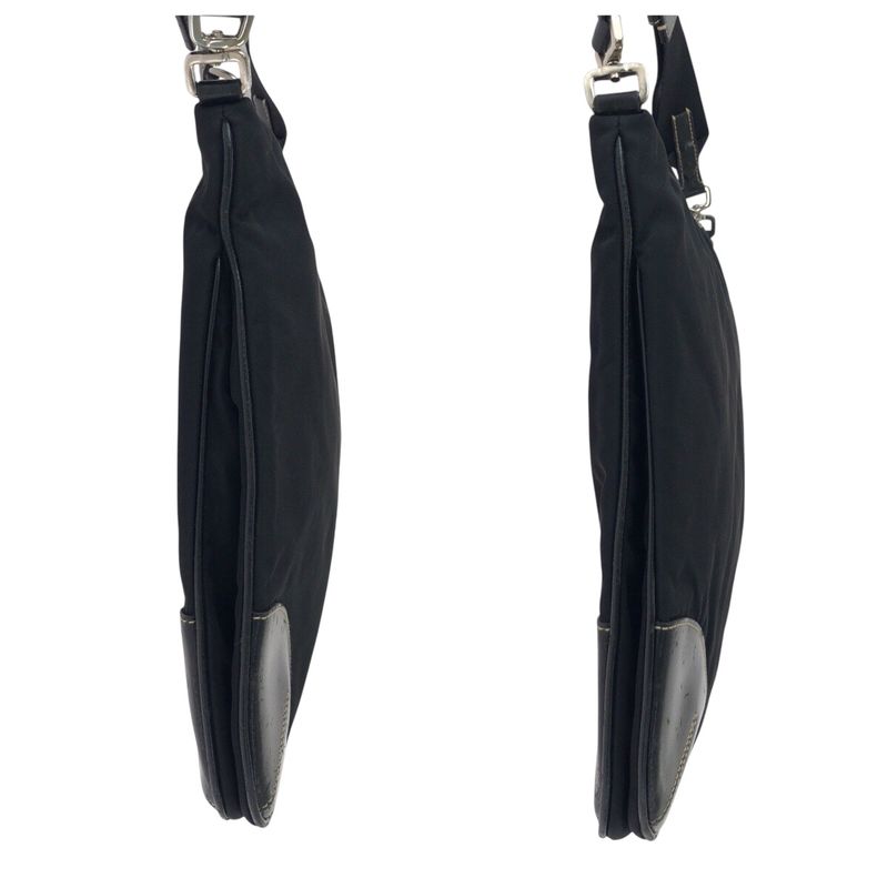 Prada Triangle Logo Plate Black Silver Hardware Nylon Leather Shoulder Bag — view 8