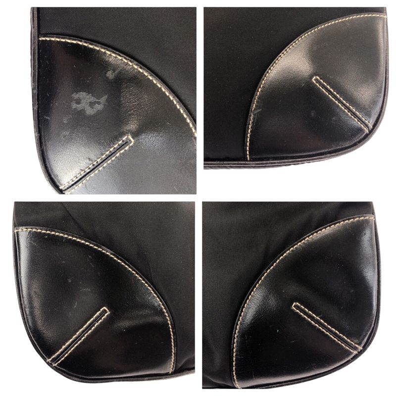 Prada Triangle Logo Plate Black Silver Hardware Nylon Leather Shoulder Bag — view 6