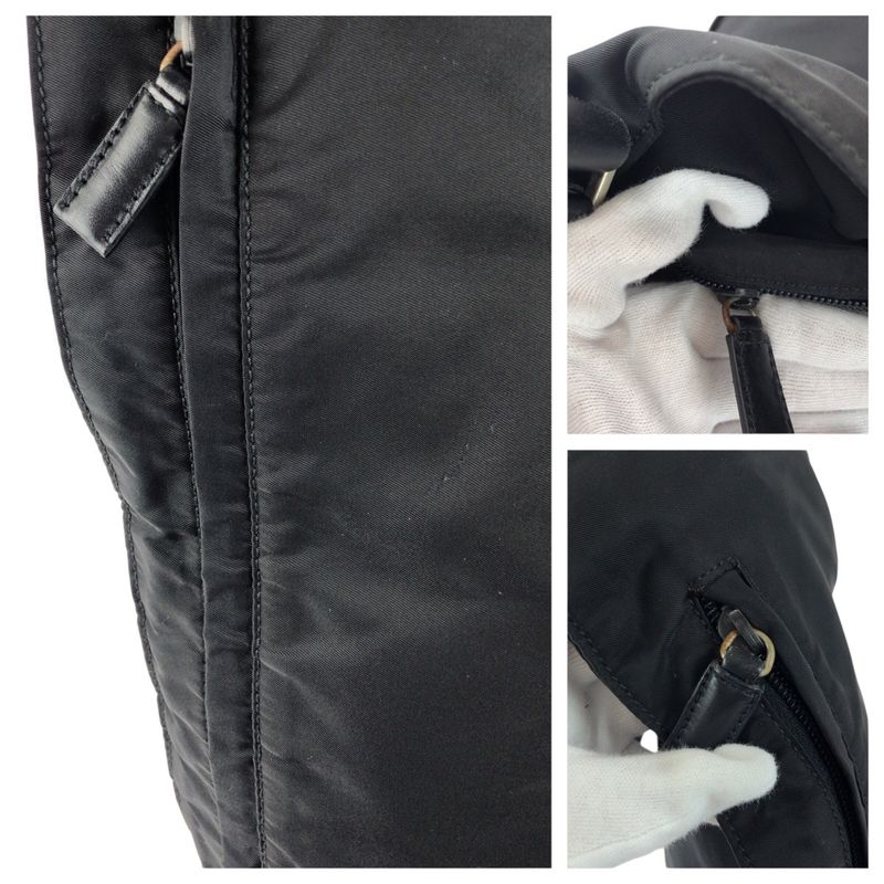 Prada Tessuto Triangle Logo Plate Black Silver Hardware Nylon Shoulder Bag — view 5