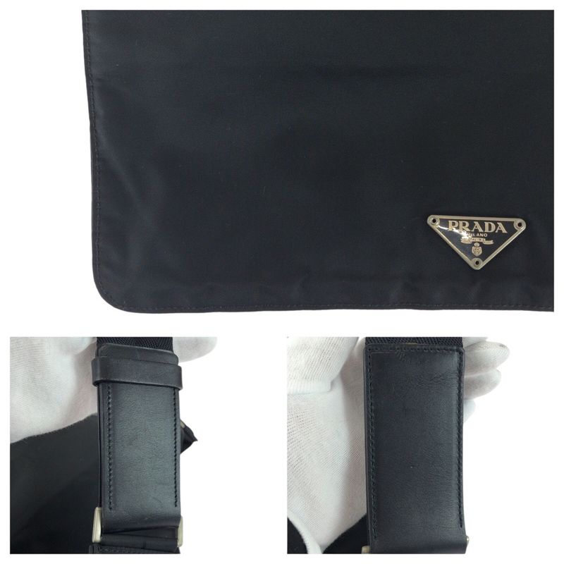 Prada Tessuto Triangle Logo Plate Black Silver Hardware Nylon Shoulder Bag — view 6