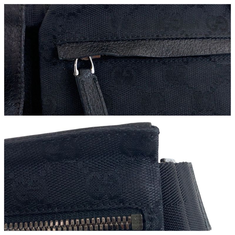 Gucci Black Silver Hardware GG Canvas Leather 28566 Body Bag Waist Pouch — view 5