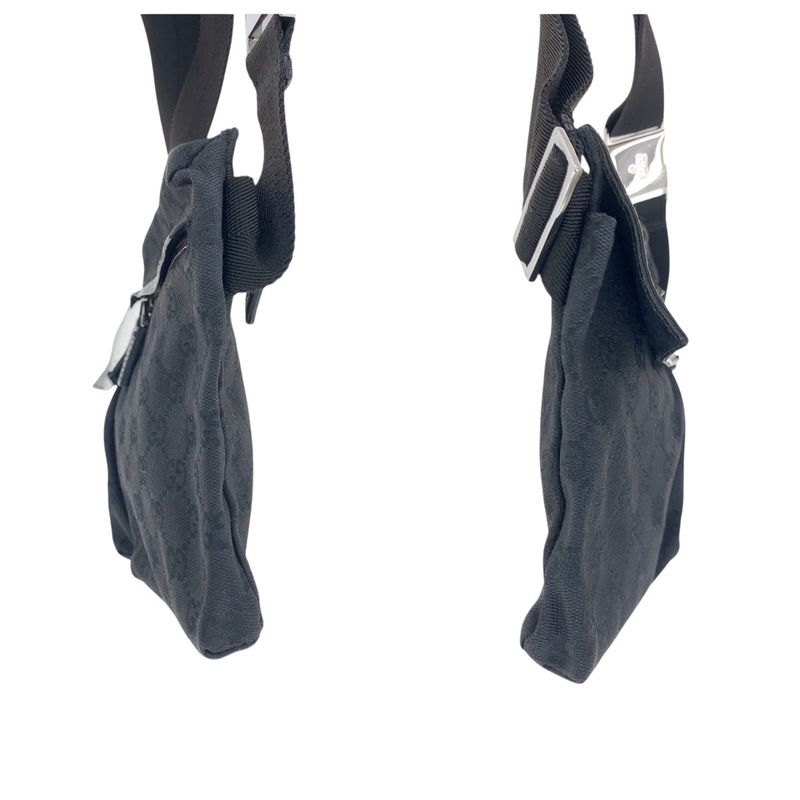 Gucci Black Silver Hardware GG Canvas Leather 28566 Body Bag Waist Pouch — view 7
