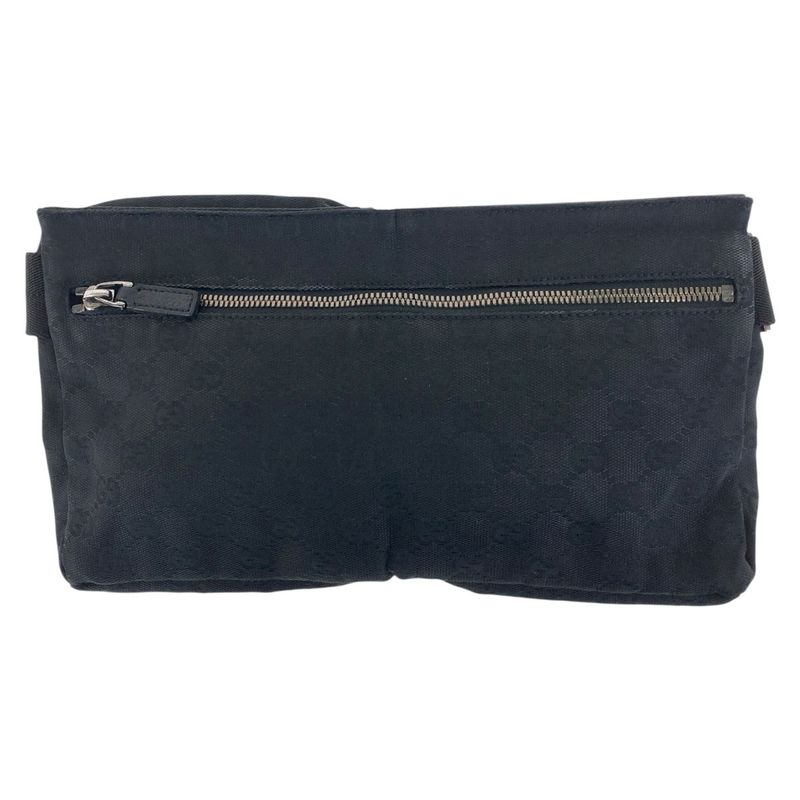 Gucci Black Silver Hardware GG Canvas Leather 28566 Body Bag Waist Pouch — view 2
