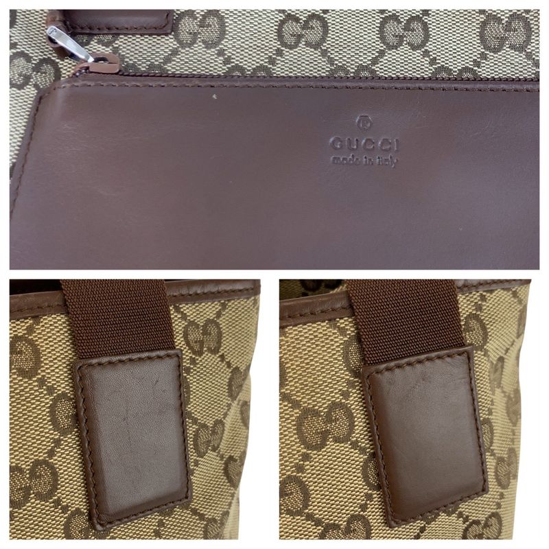 Gucci Beige Brown Silver Hardware GG Canvas Leather 019 0402 Tote Bag — view 5