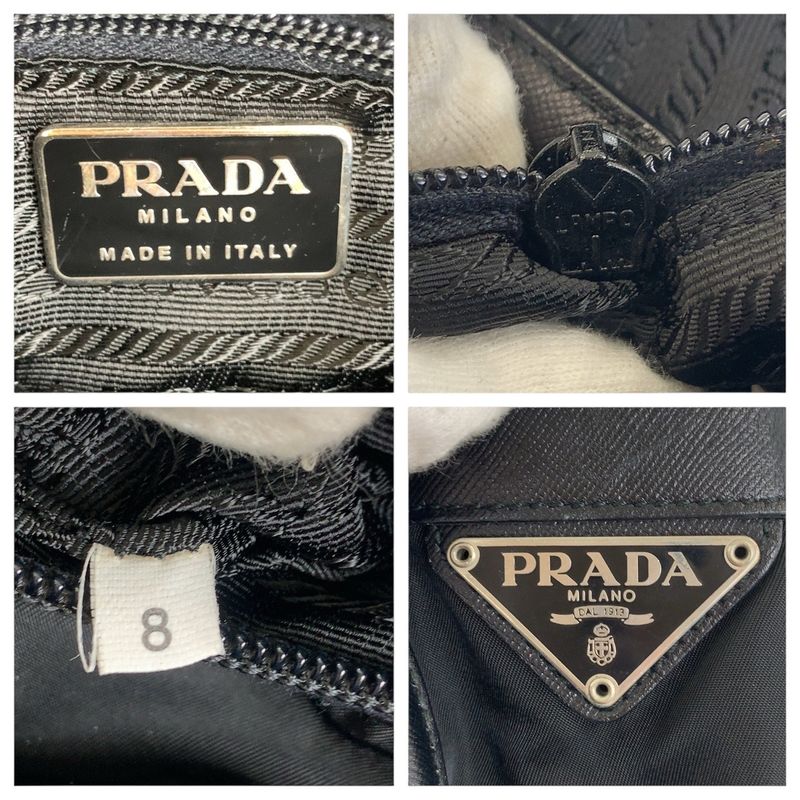 Prada Tessuto Saffiano Triangle Logo Plate Black Silver Hardware Nylon Leather — view 4