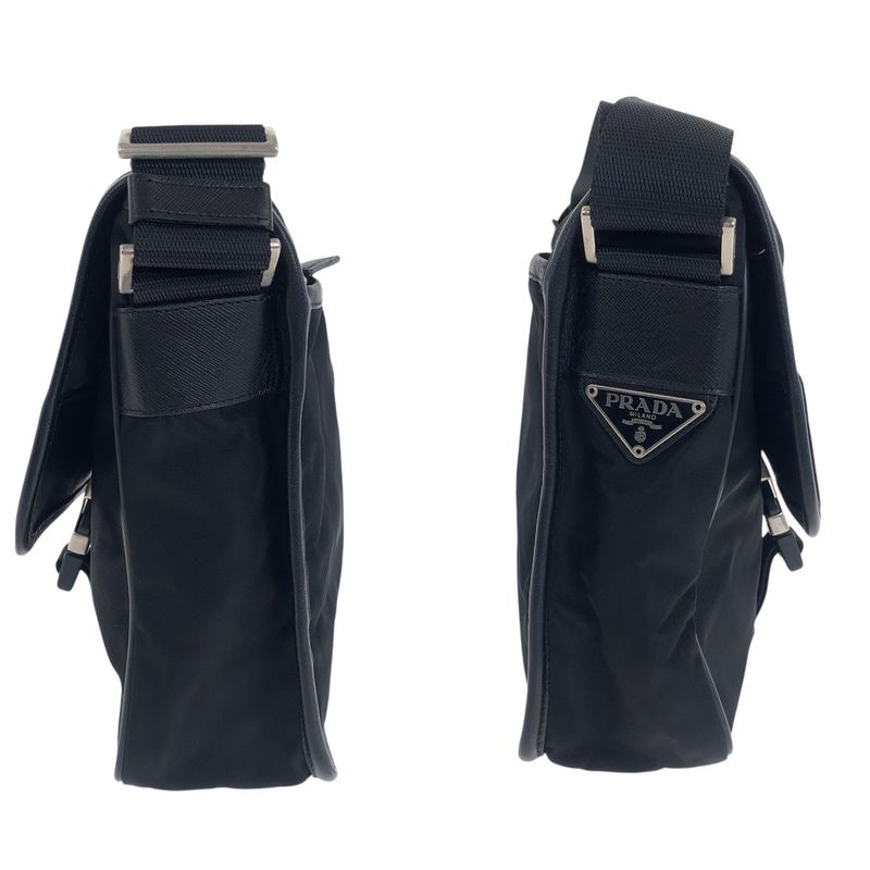 Prada Tessuto Saffiano Triangle Logo Plate Black Silver Hardware Nylon Leather — view 8