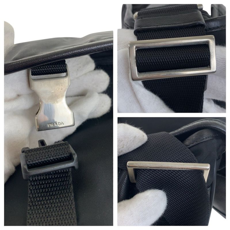Prada Tessuto Saffiano Triangle Logo Plate Black Silver Hardware Nylon Leather — view 6