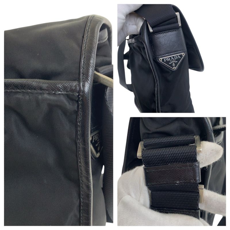 Prada Tessuto Saffiano Triangle Logo Plate Black Silver Hardware Nylon Leather — view 5