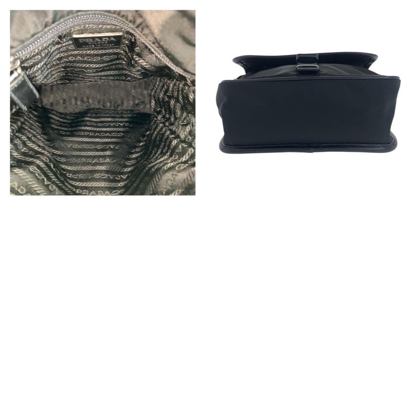 Prada Tessuto Saffiano Triangle Logo Plate Black Silver Hardware Nylon Leather — view 9