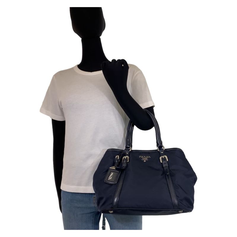 Prada Tessuto Navy Nylon Leather Tote — view 6