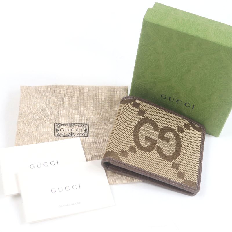 Gucci Canvas Leather Jumbo GG Compact Wallet Bifold Brown — view 2