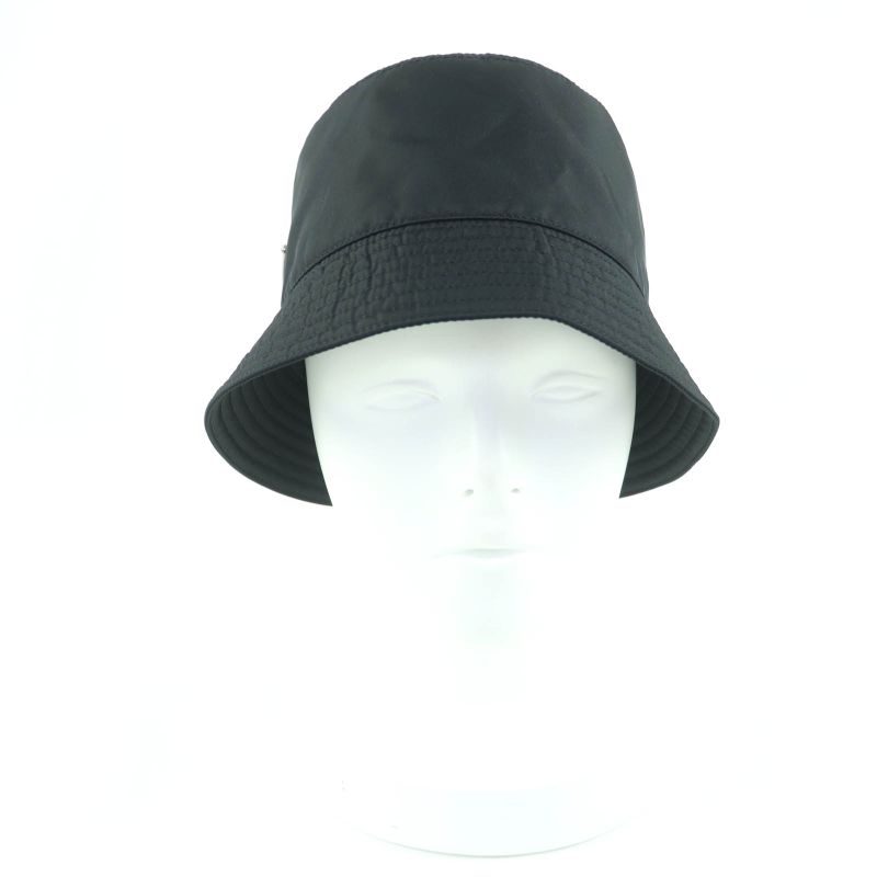 Prada 2 Hc137 re-nylon Triangle Logo Plate Bucket Hat Black — view 2