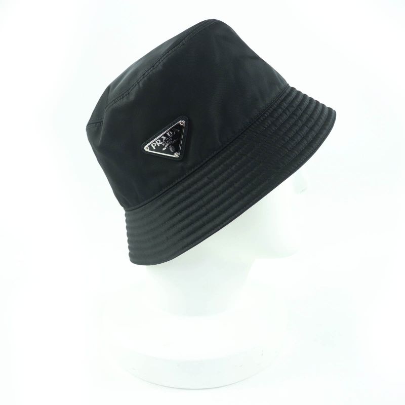 Prada 2 Hc137 re-nylon Triangle Logo Plate Bucket Hat Black — view 5