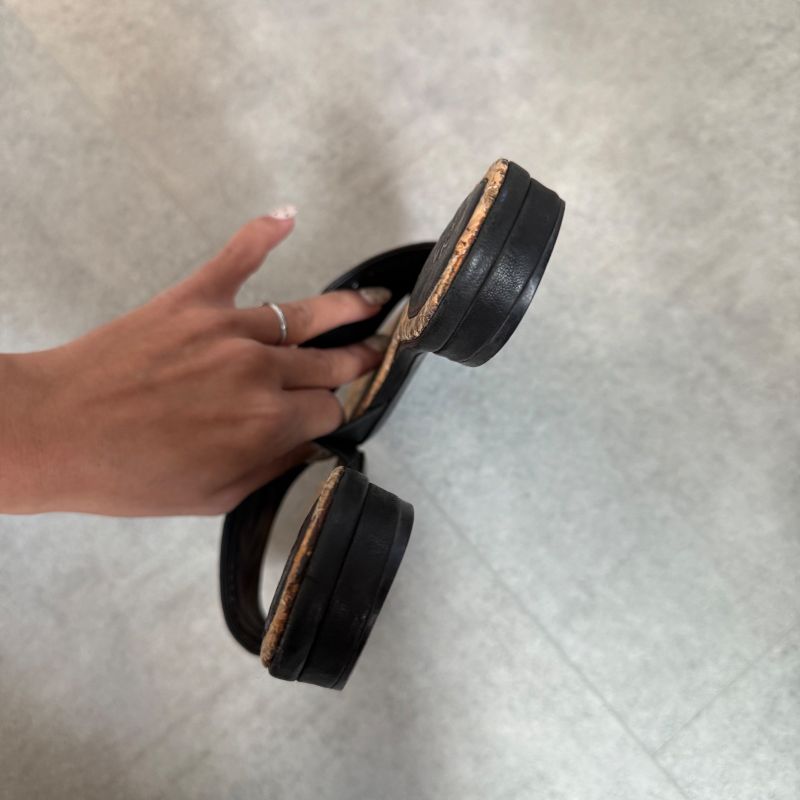 Chanel Coco Mark Leather Fur Quilted Slide Sandals Flat 35 C — view 7