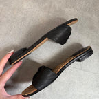 Chanel Coco Mark Leather Fur Quilted Slide Sandals Flat 35 C — view 5