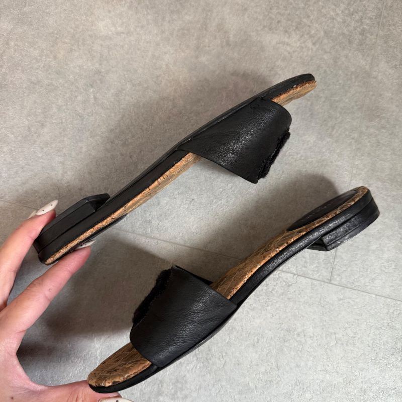 Chanel Coco Mark Leather Fur Quilted Slide Sandals Flat 35 C — view 5