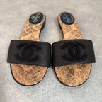 Chanel Coco Mark Leather Fur Quilted Slide Sandals Flat 35 C — view 6