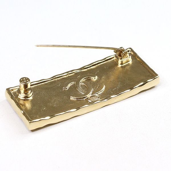 Chanel Logo Brooch Metal Leather Gold Black Tag A23 S Rank — view 3